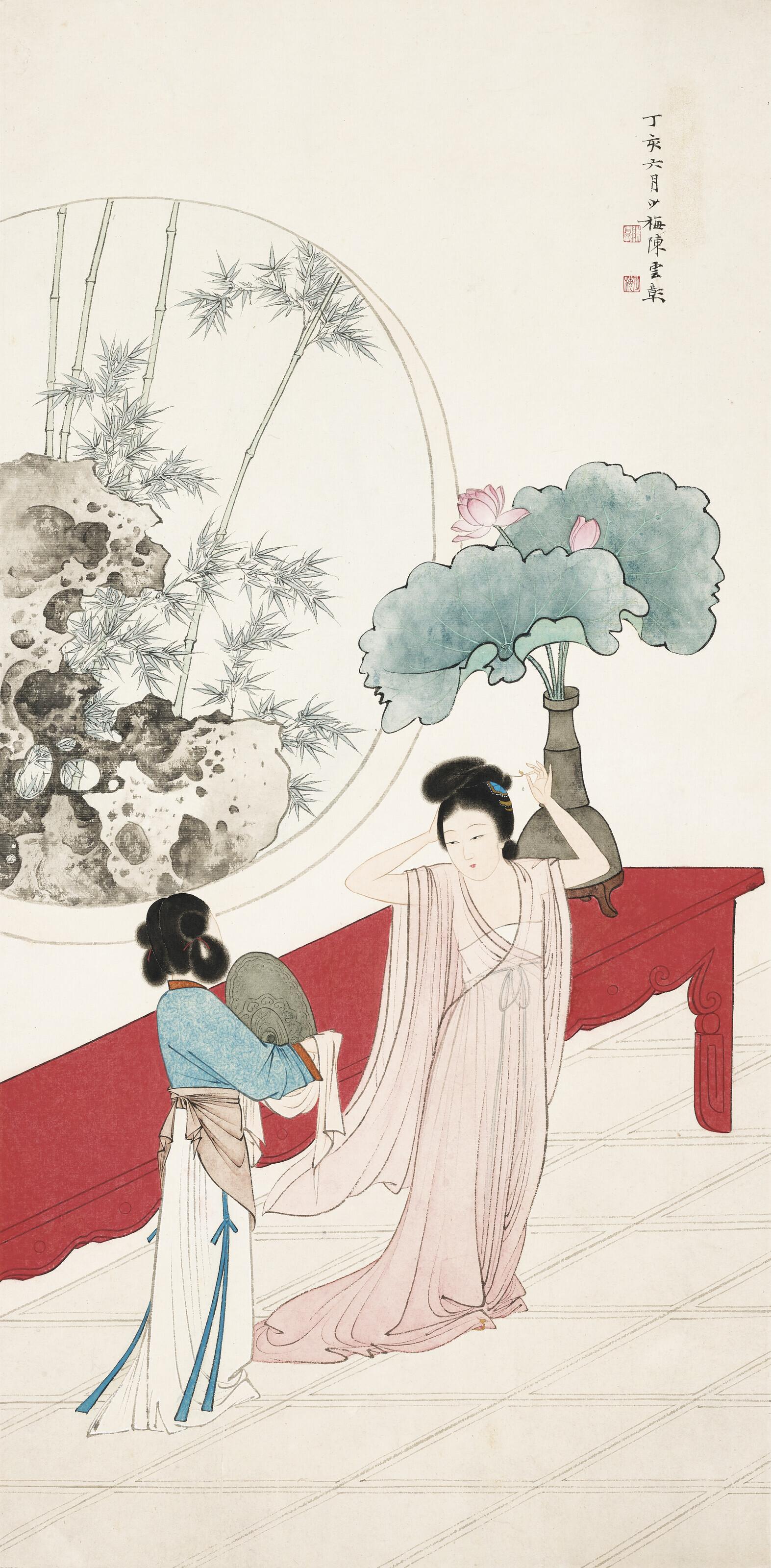 Chen Shaomei - Lady Dressing in Front of a Mirror
