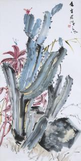 Chen Wen Hsi - Cactus with Dragonflies