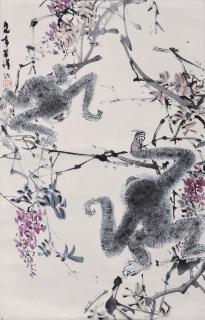 Chen Wen Hsi - Gibbons with Purple Flowers