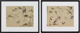 Chen Wen Hsi - (i) Sparrows (ii) Sparrows with Red Flowers