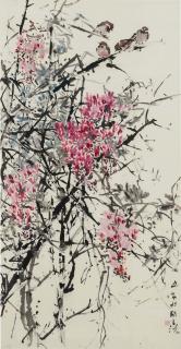 Chen Wen Hsi - Sparrows amongst Flowers