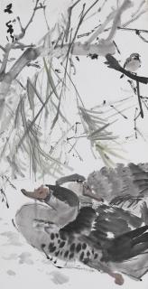 Chen Wen Hsi - Two Ducks with Sparrow