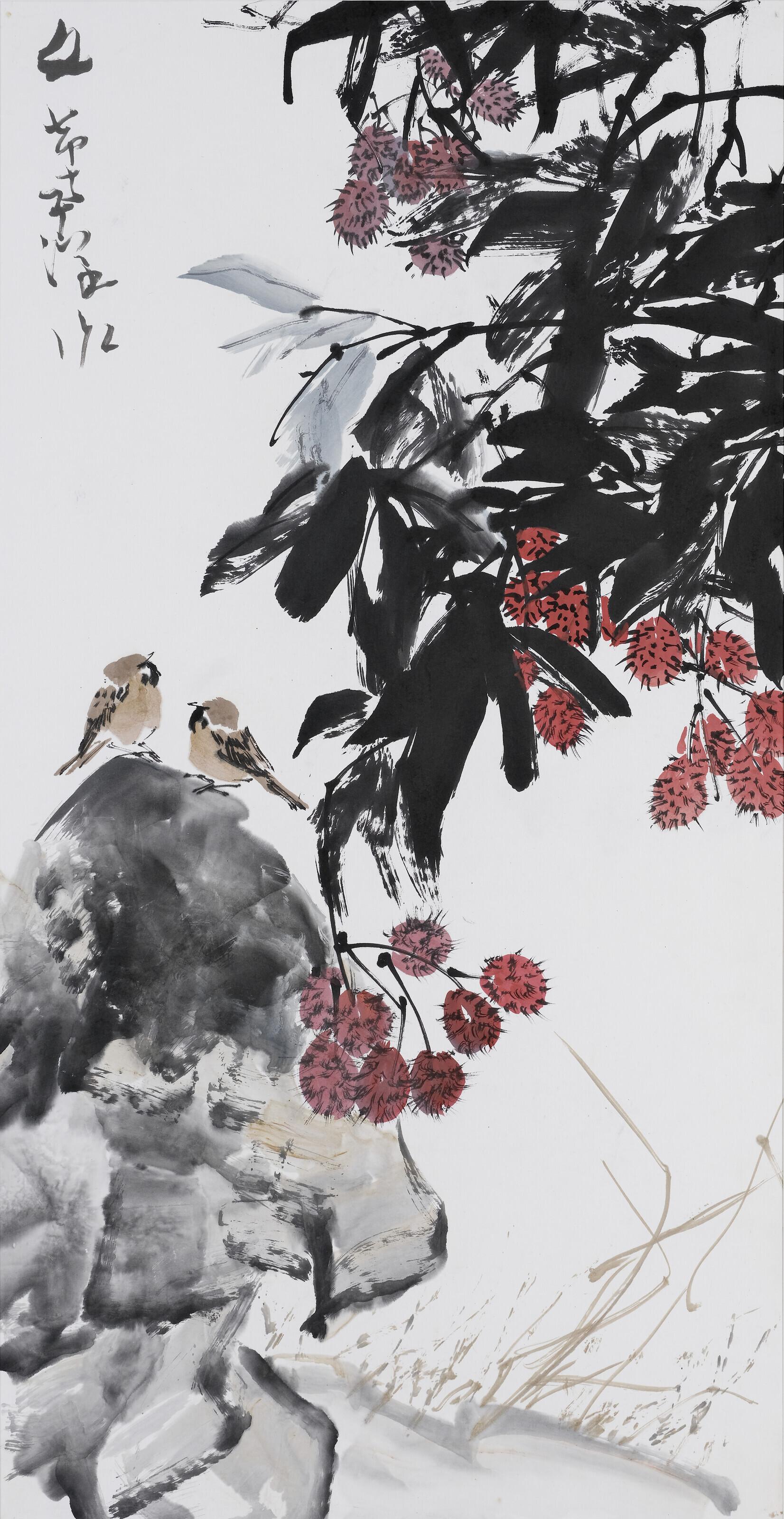 Chen Wen Hsi - Two Sparrows with Rambutan Tree
