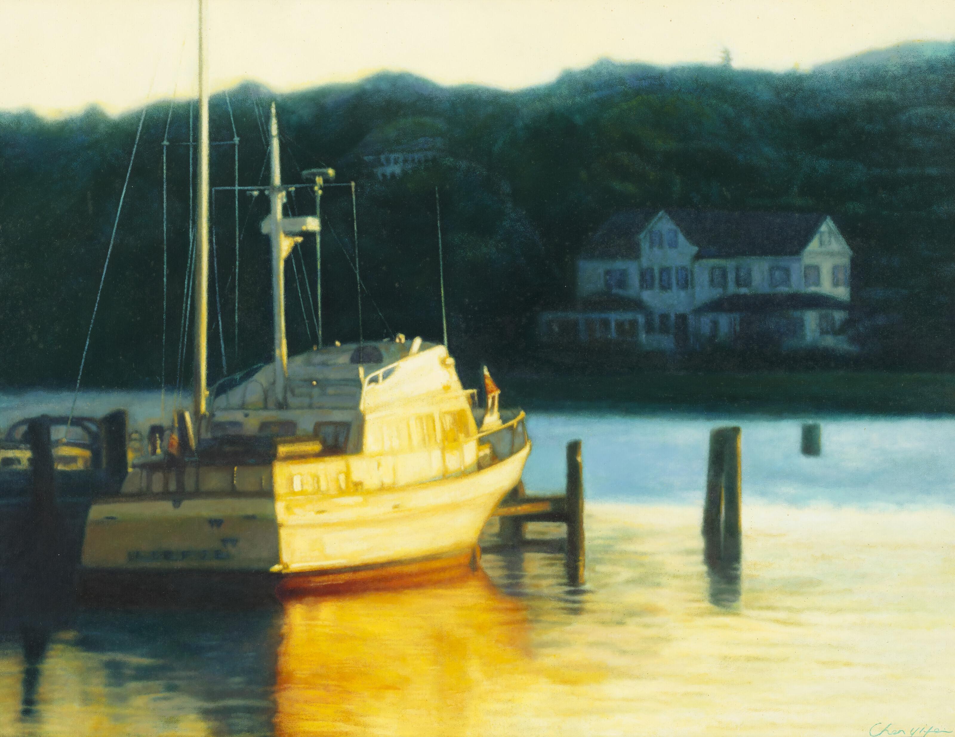 Chen Yifei - Boat Reflection (New England)