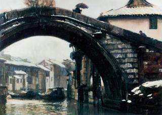 Chen Yifei - Snow Topped Roofs(Painted In 1984)