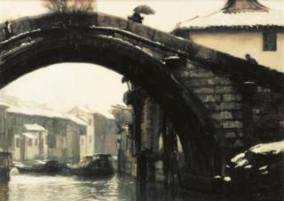 Chen Yifei - Snow Topped Roofs