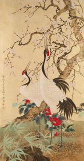 Chen Zhifo - Peach Blossom And Two Cranes