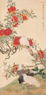Chen Zhifo - Red Camellia and Pigeons