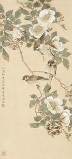 Chen Zhifo - Sparrows Perching By The Camellia