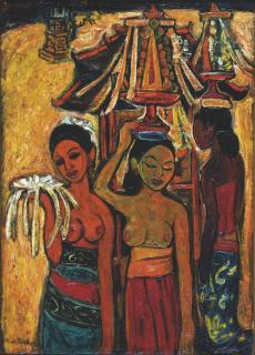 Cheong Soo Pieng - Balinese Girls with Offerings