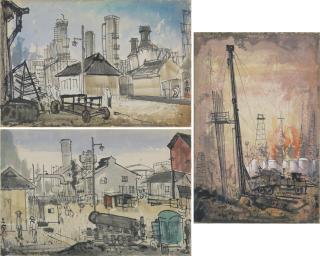 Cheong Soo Pieng - Industrial Scene 1; Industrial Scene 2; & Industrial Scene 3
