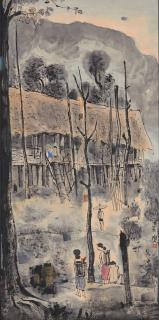 Cheong Soo Pieng - Longhouse scene