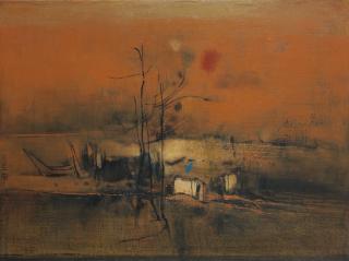 Cheong Soo Pieng - Vermillion Abstract