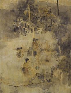 Cheong Soo Pieng - WASHING BY THE RIVER