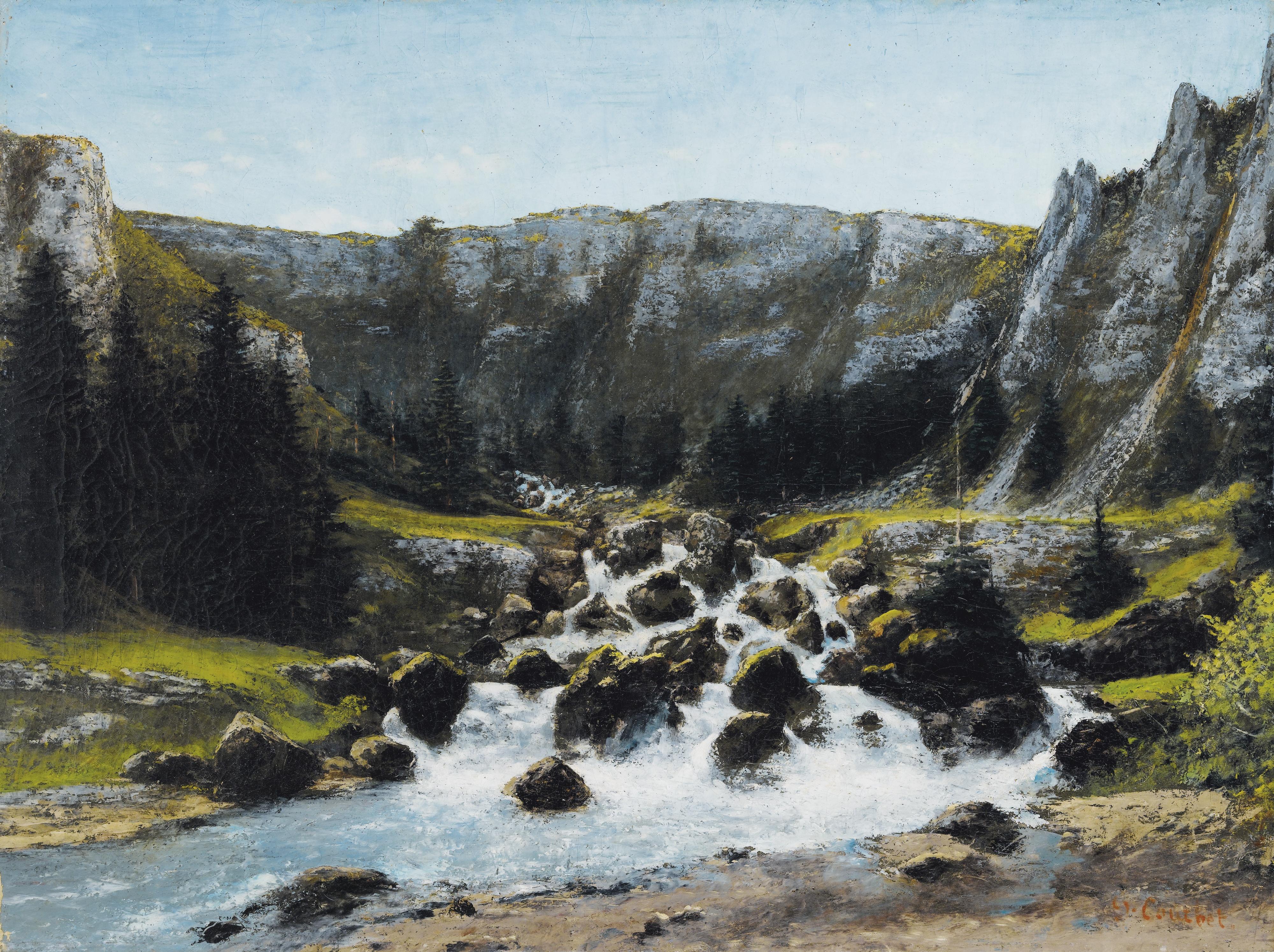 Cherubino Pata - Une Rivière De Montagnecherubino Pata ; A River In The Mountain ; Bears A Signature Courbet Lower Right ; Oil On Canvas