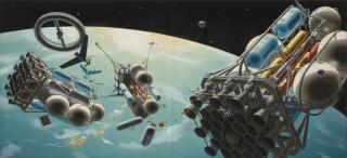 Chesley Bonestell - Assembly Of The Moonships 1,075 Miles Above The Hawaiian Islands