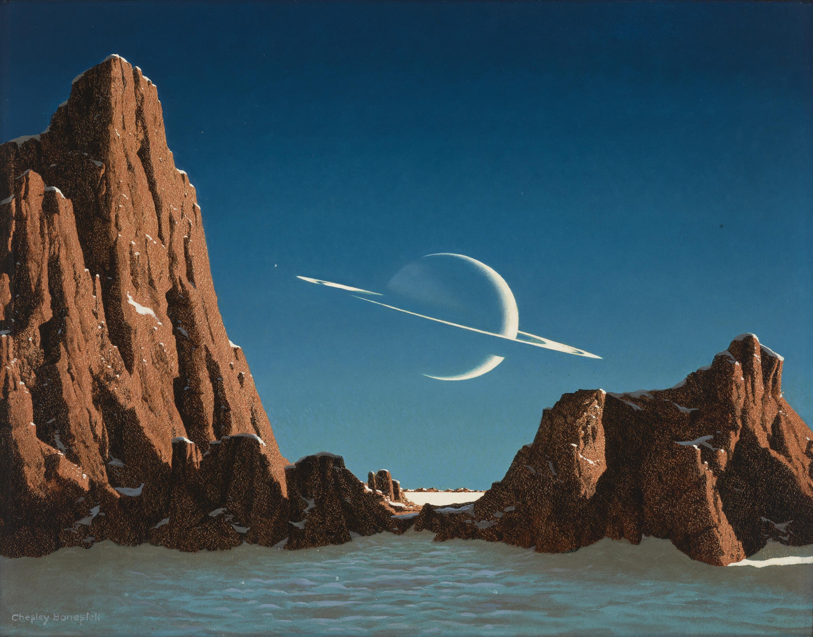 Chesley Bonestell - Saturn As Seen From Titan