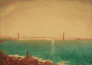 Chesley Knight Bonestell - A panoramic view of the Golden Gate Bridge