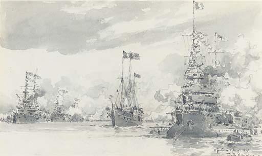 Chevalier Edoardo De Martino, M.V.O. - The Royal Yacht Reviewing The French Fleet Off Cowes During Its Visit In August 1905