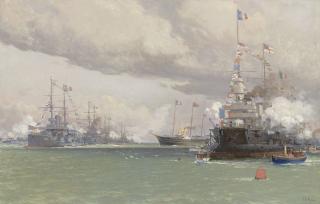 Chevalier Eduardo Frederico De Martino - L\'Entente Cordiale: The Royal Yacht Victoria & Albert III reviewing the Anglo-French fleet in Cowes Road, 1905