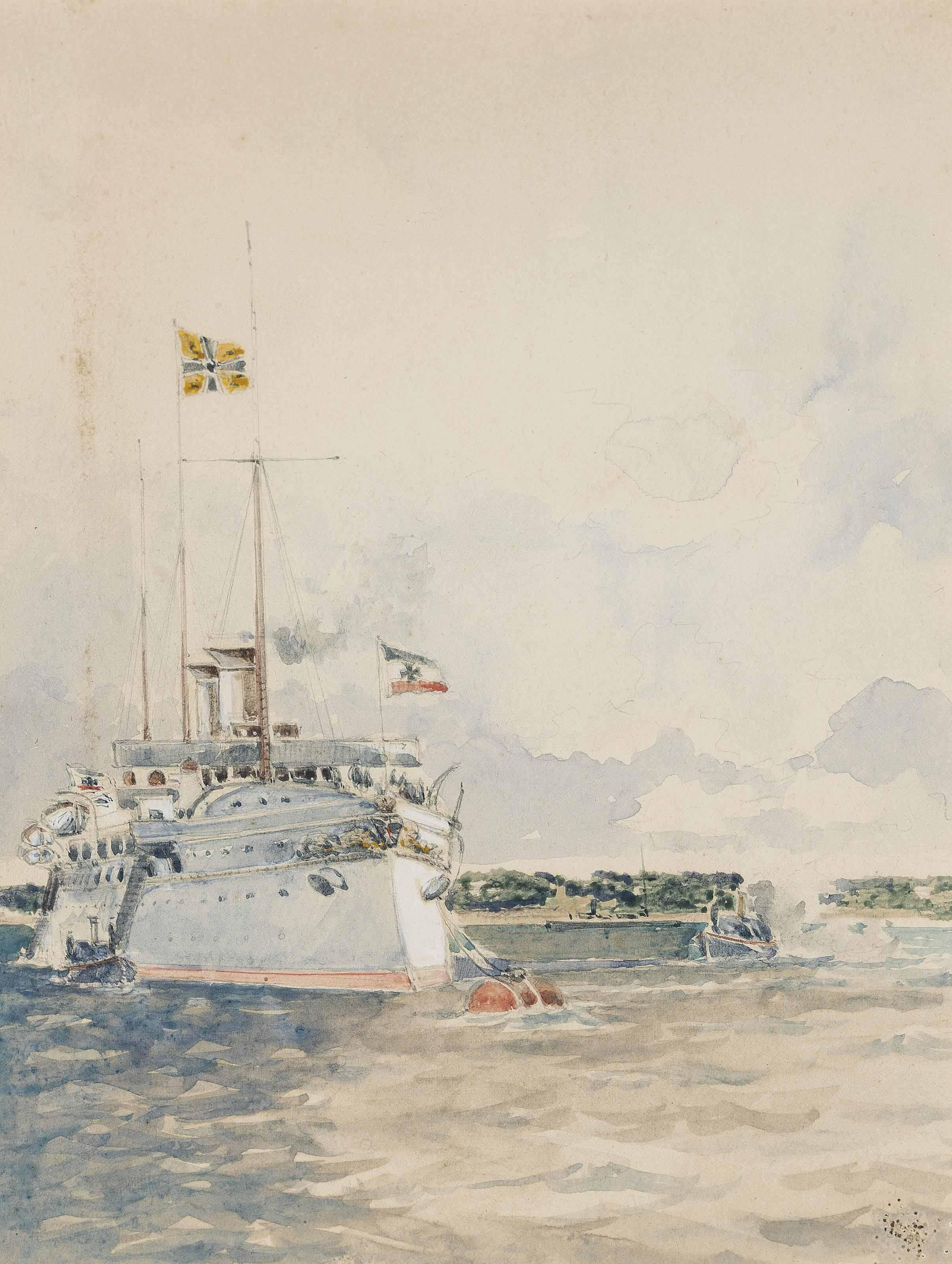 Chevalier Eduardo Frederico De Martino - The Kaiser\'s yacht Hohenzollern at anchor