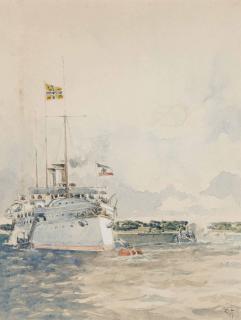 Chevalier Eduardo Frederico De Martino - The Kaiser\'s yacht Hohenzollern at anchor