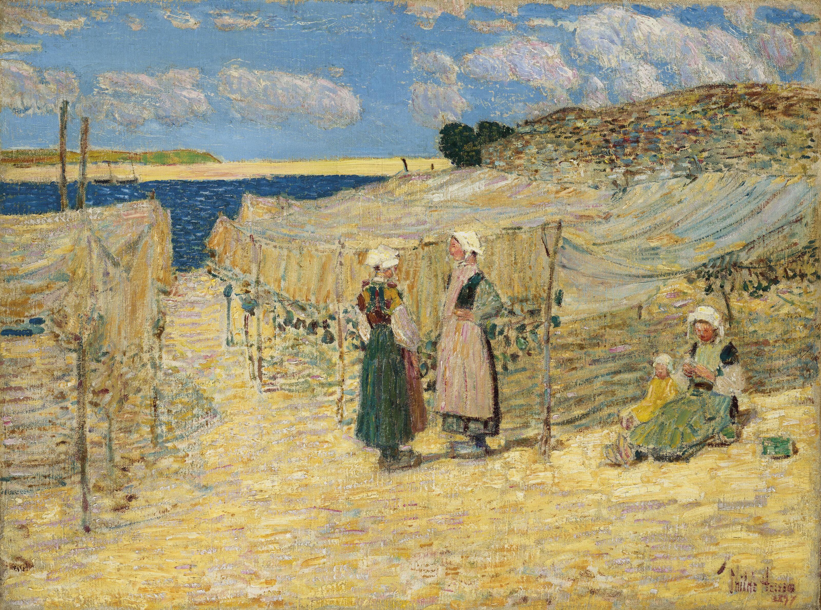 Childe Hassam - Fish nets, Le Pouldu, Brittany