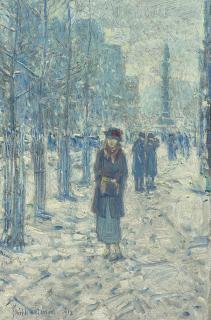 Childe Hassam - Kitty Walking in Snow