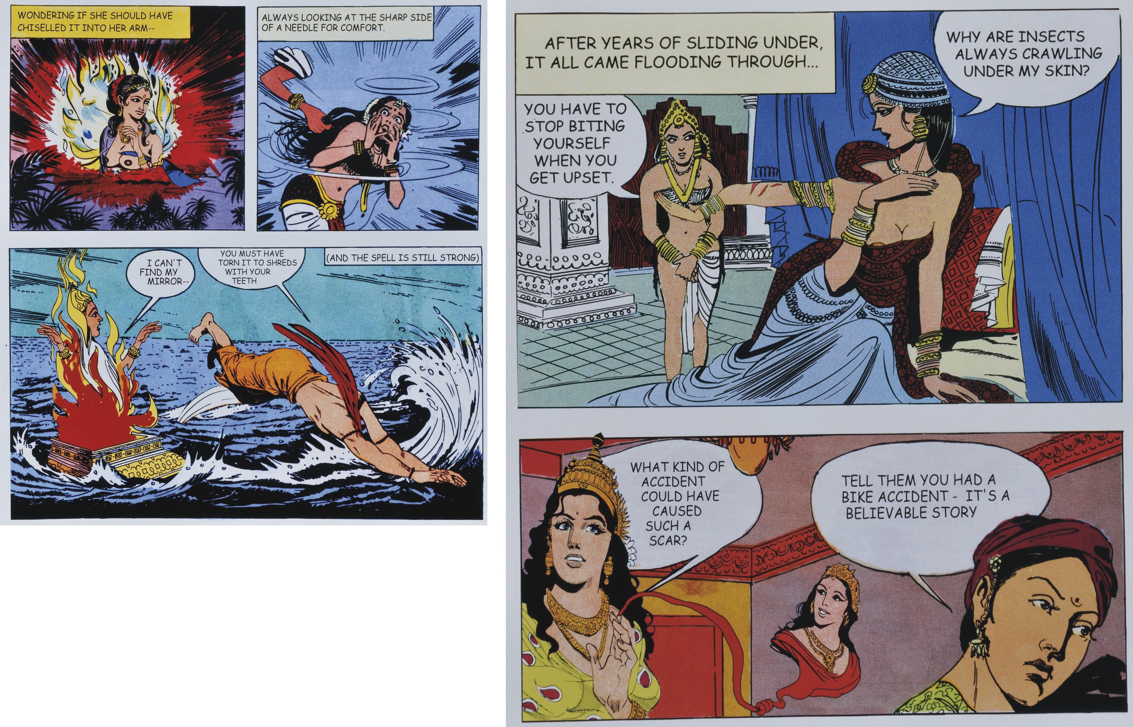 Chitra Ganesh - Diptych from Tales of Amnesia (Bike Accident; The Spell)