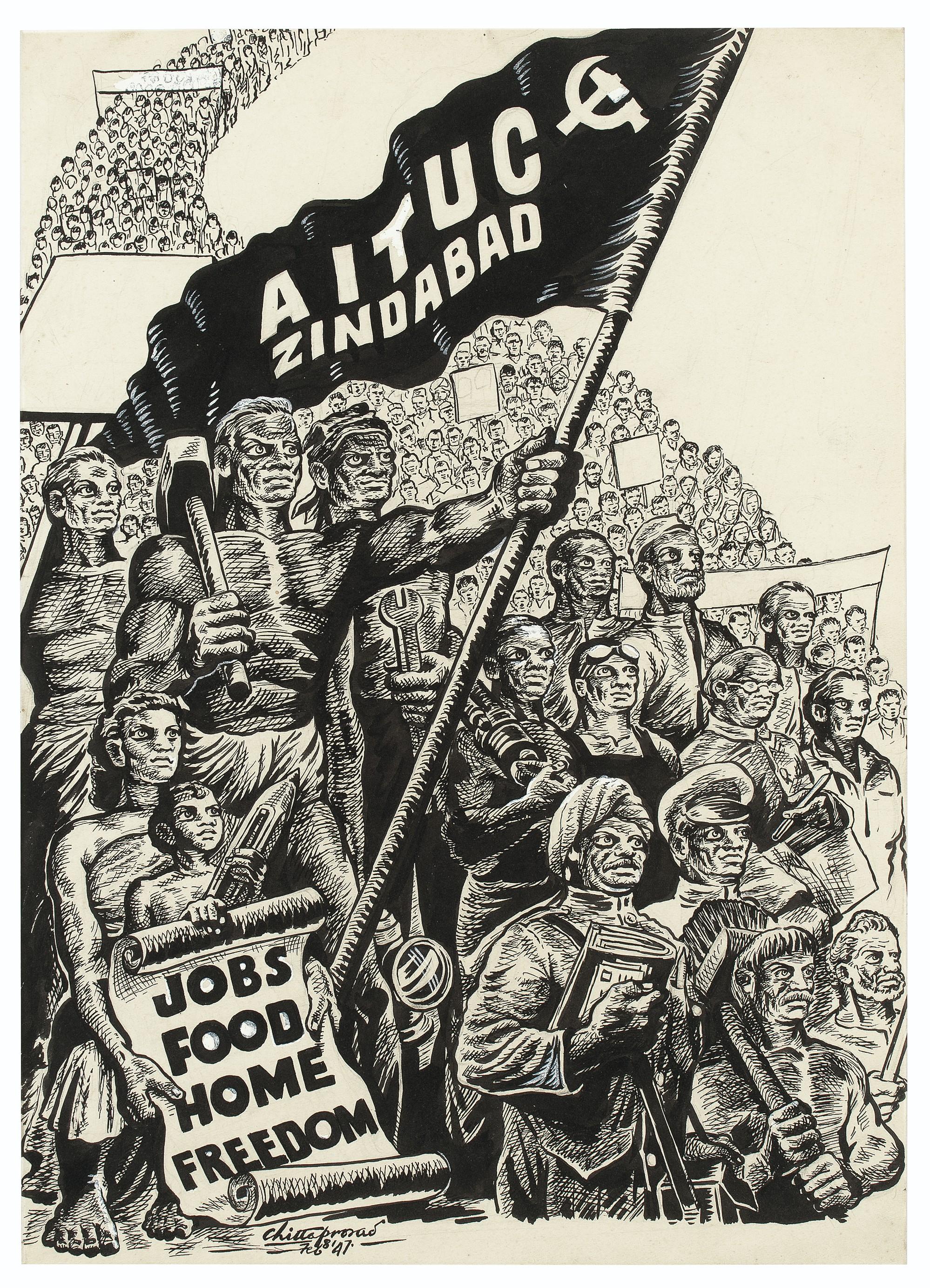 Chittaprosad Bhattacharya - Untitled (AITUC Zindabad; Chocolate; Anti-Communism; Bezwada)