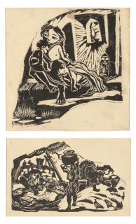 Chittaprosad Bhattacharya - Untitled (Mother and Child); Untitled (Boy with Earthen Pot)