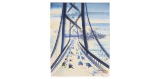 Chiura Obata - Evening Glow - Bay Bridge sheet 20 3/4 x 15 5/8 in. framed 28 1/2 x 22 1/2 in.