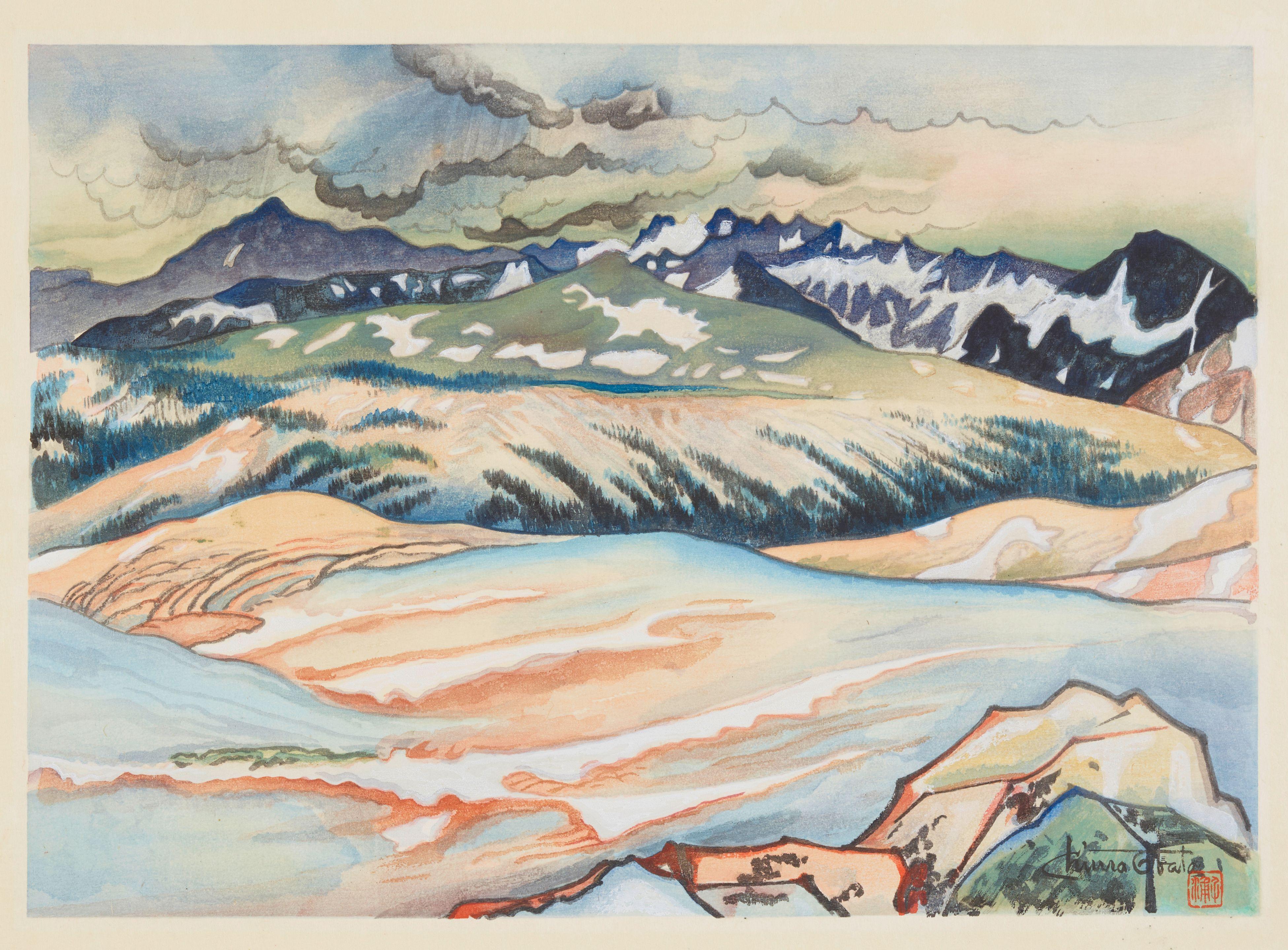 Chiura Obata - Great Nature, Storm on Mount Lyell from Johnson Peak