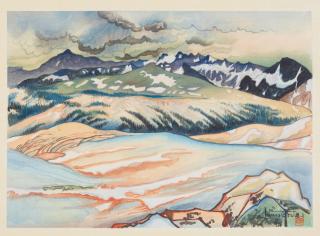 Chiura Obata - Great Nature, Storm on Mount Lyell from Johnson Peak