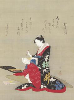 Chobunsai Eishi - Beauty writing a poem on a fan