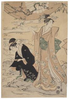 Chobunsai Eishi - Two Beauties By Stream