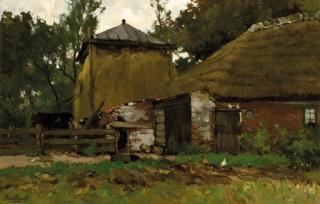Chris Van Der Windt - A farm yard with a haystack