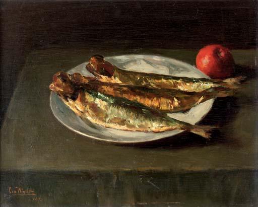 Chris van der Windt - Still life with fish and an apple