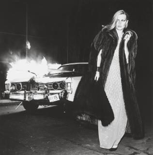 Chris Von Wangenheim - Woman in Fur Coat by Burning Car, for Christian Dior, 1970s