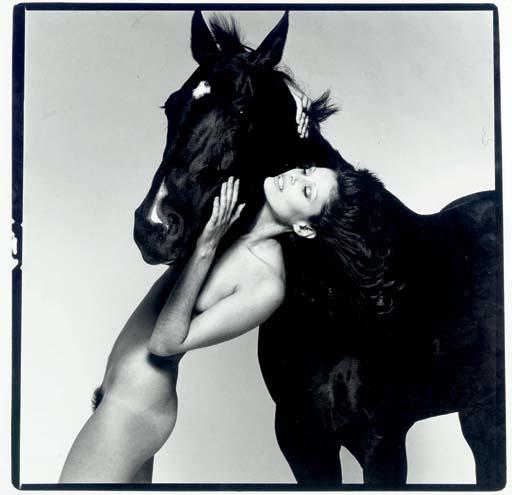 Chris von Wangenheim - Woman with Horse, c. 1975; Woman with Chained Man, 1970s; Woman in Fur Coat by Burning Car, 1970s