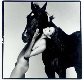Chris von Wangenheim - Woman with Horse, c. 1975; Woman with Chained Man, 1970s; Woman in Fur Coat by Burning Car, 1970s