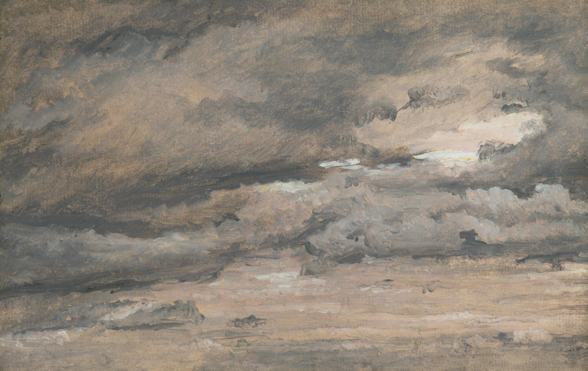 Christen Købke - Luftstudie. Rødlig aftenhimmel med tunge sortgra skyer (Air study. Reddish evening sky with heavy Black-Grey Clouds)