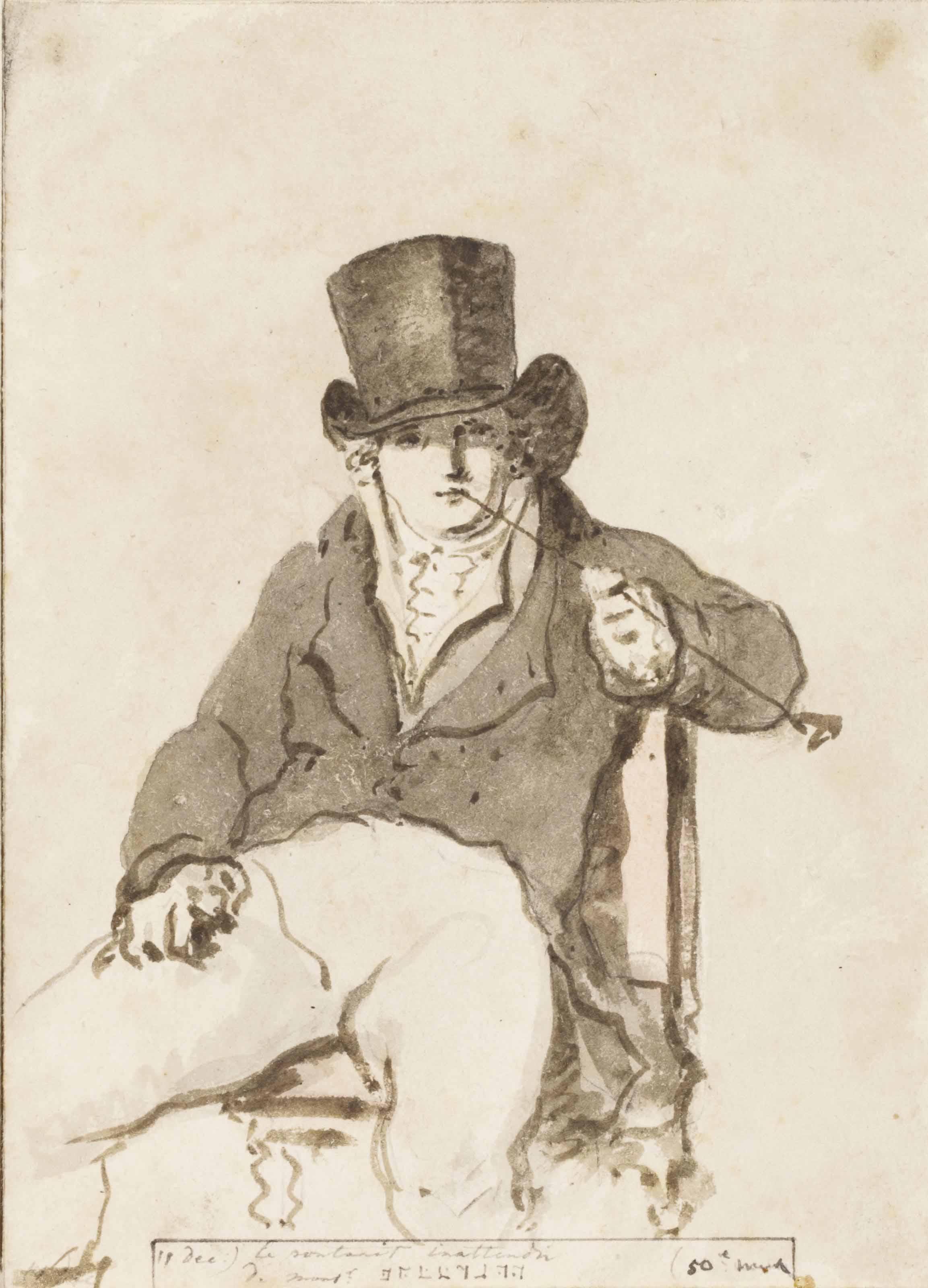 Christiaan Andriessen - A Page From The Artist\'S Illustrated Diary: Portrait Of Friedrich August Hoffman In A Top Hat, Seated, Smoking A Pipe