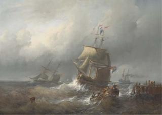 Christiaan Cornelis Kannemans - A Two-Master Approaching A Harbour On Choppy Waters