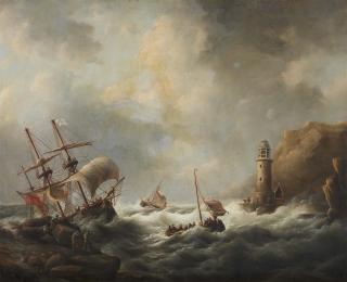 Christiaan Cornelis Kannemans - Segelschiff und Segelboote auf stürmischer See