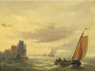 Christiaan Lodewijk Willem Dreibholtz - Sailing vessels by a coast