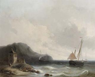 Christiaan Lodewijk Willem Dreibholtz - Shipping in a breeze off a rocky coast