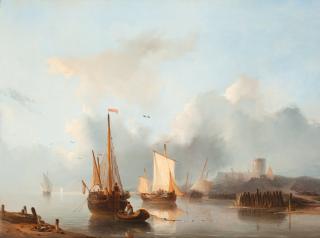 Christiaan Lodewijk Willem Dreibholtz - Ships on a canal in front of a castle