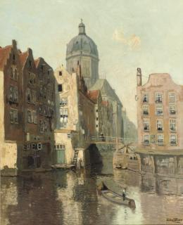 Christiaan Soer - The St. Nicolaas church seen from the Oudezijds Kolk, Amsterdam