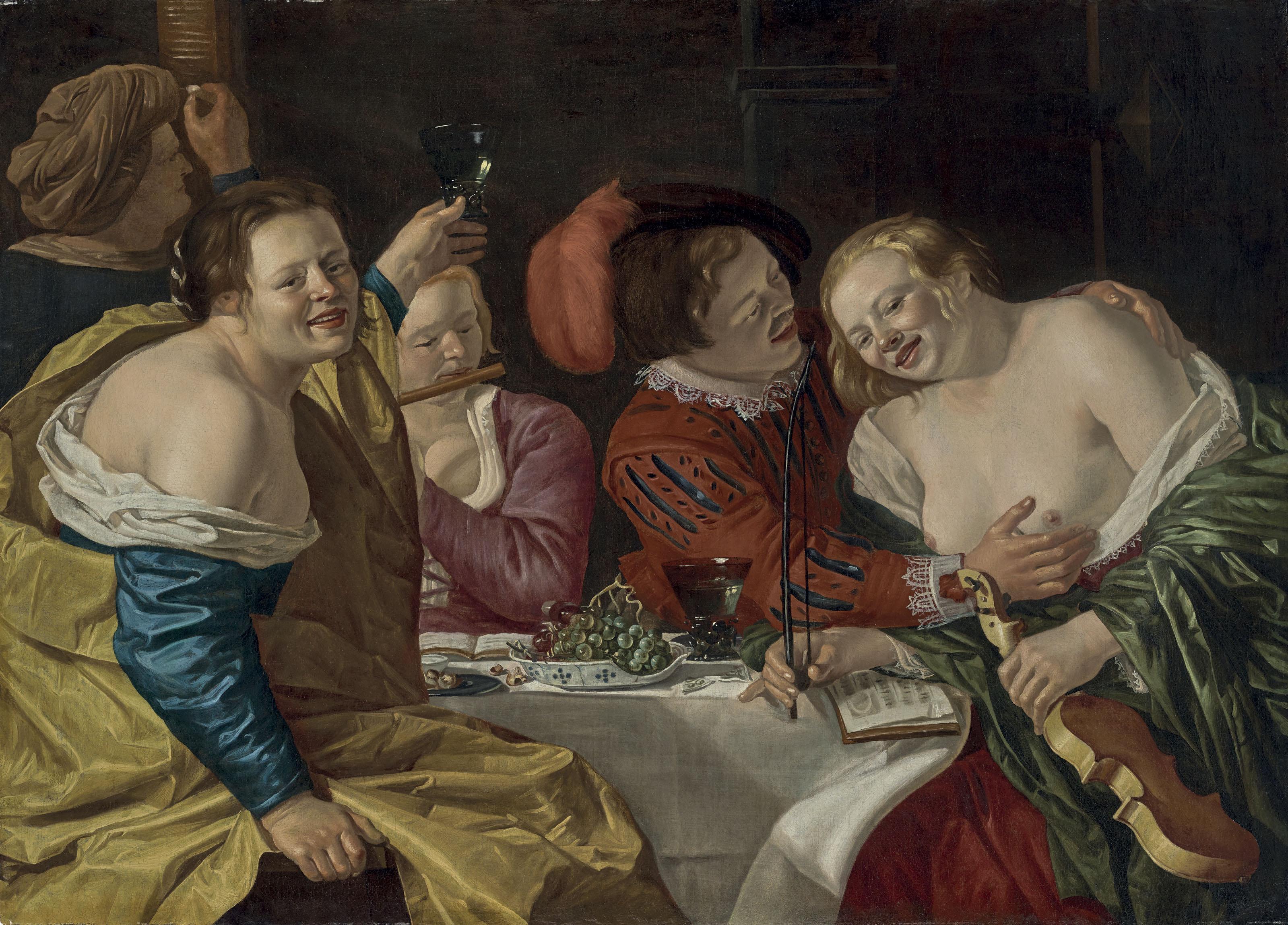 Christiaen Van Couwenbergh - A Merry Company Drinking And Playing Music